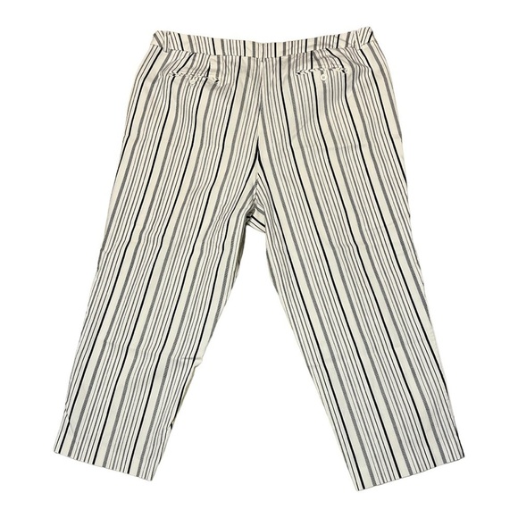 Valerie Stevens Striped Flat Front Straight Leg Ankle Pant Navy White Plus 24W - Picture 3 of 10